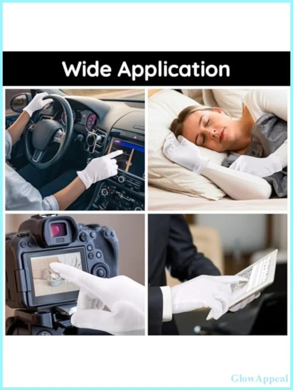 8 Pairs White Cotton Gloves with Touchscreen Fingers - Medium, Moisturizing